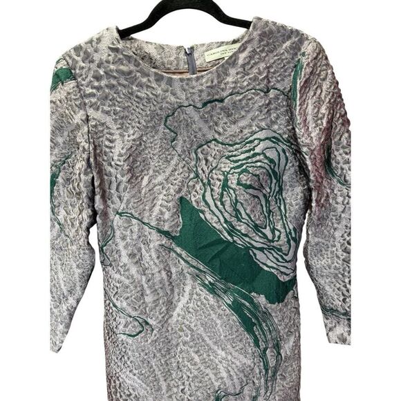 Carolina Herrera Textured Metallic Brocade Mini Dress Gray Green Floral Sz 6 - Picture 2 of 16